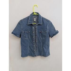 VTG Y2K Women's Aeropostale Denim Short Sleeved Jean Shirt W/ Snaps Sz M